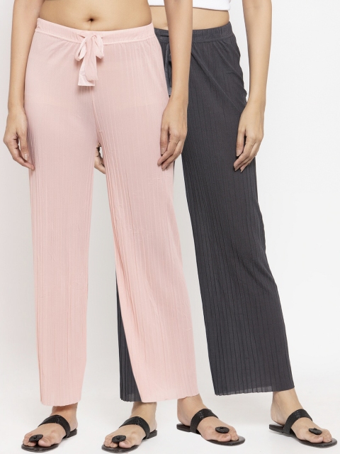 

NEUDIS Women Pack of 2 Self Striped Straight Palazzos, Grey