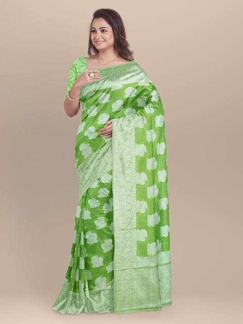 

BharatSthali Green Printed Silk Cotton Banarasi Sustainable Saree