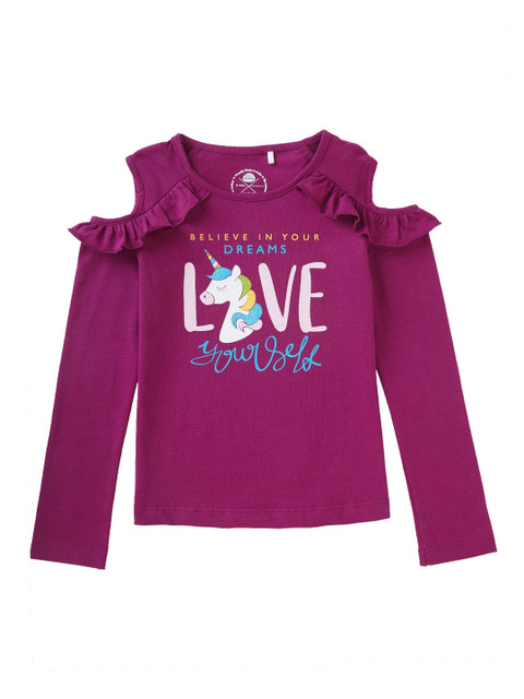 

Cub McPaws Girls Burgundy Printed Round Neck T-shirt