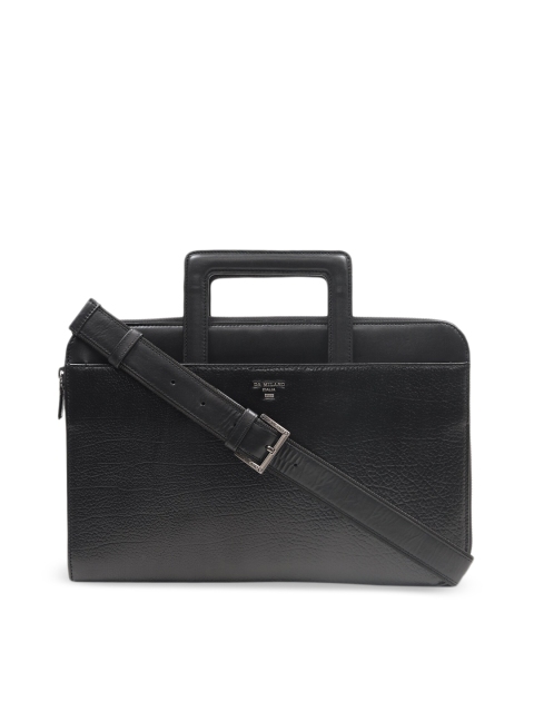 

Da Milano Unisex Black Solid Leather Laptop Bag