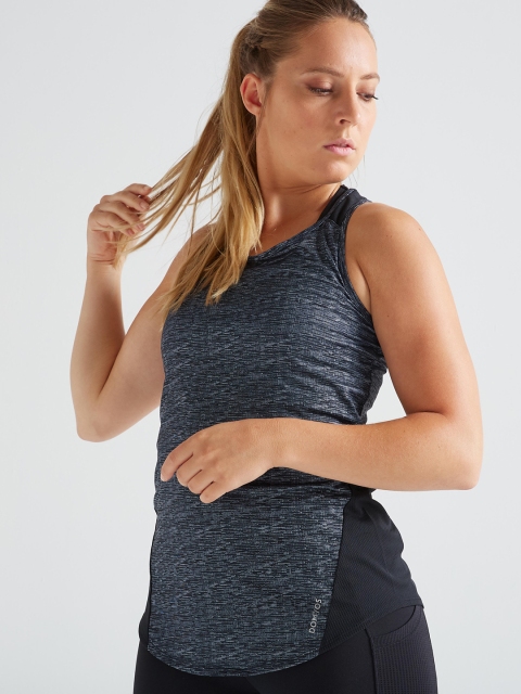 

Domyos By Decathlon Women Grey Striped Tank Top