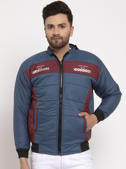 

KLOTTHE Men Navy Blue Striped Windcheater Padded Jacket