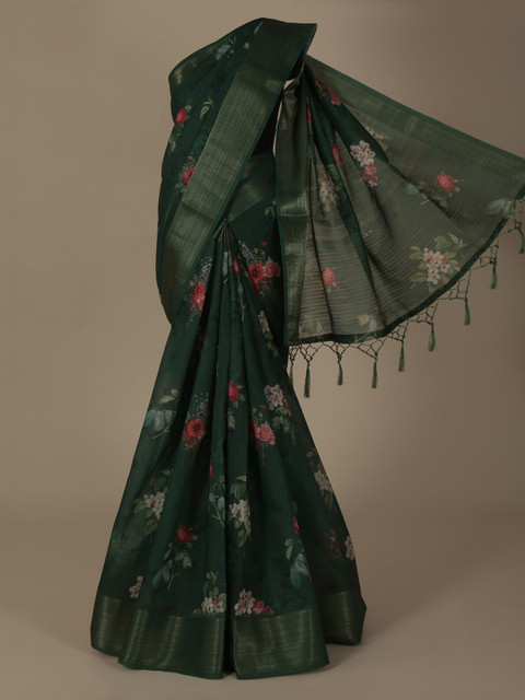 

Pothys Green Printed Linen Blend Saree