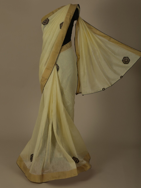

Pothys Yellow Embellished Linen Blend Saree