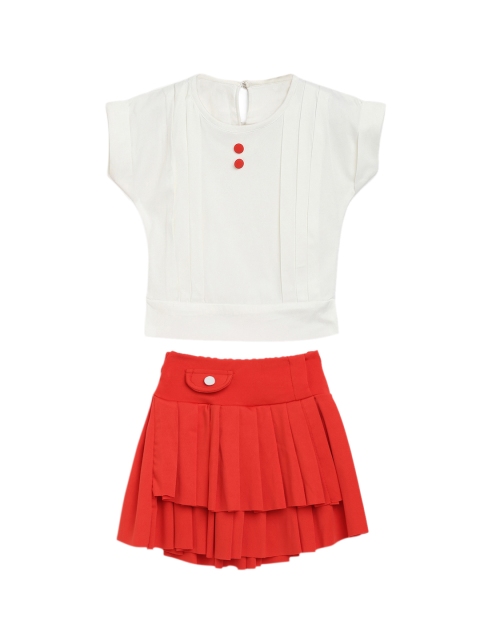 

ADIVA Girls White & Red Solid Top & Skirt Set