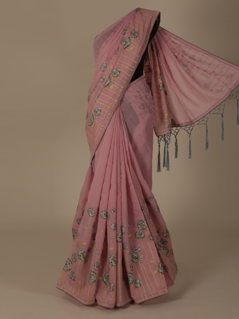 

Pothys Pink Printed Jute Silk Saree