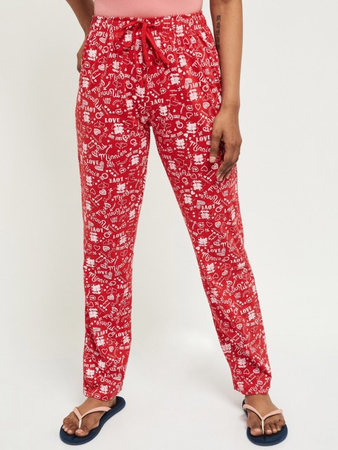 

max Women Red & White Printed Lounge Pants