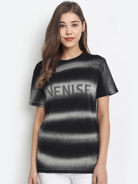 

MERLOT Unisex Black & Grey Striped Round Neck T-shirt
