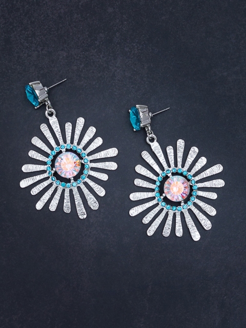 

Golden Peacock Silver-Toned & Blue Contemporary Studs