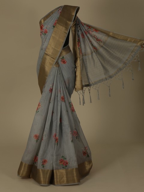 

Pothys Grey Printed Linen Blend Saree