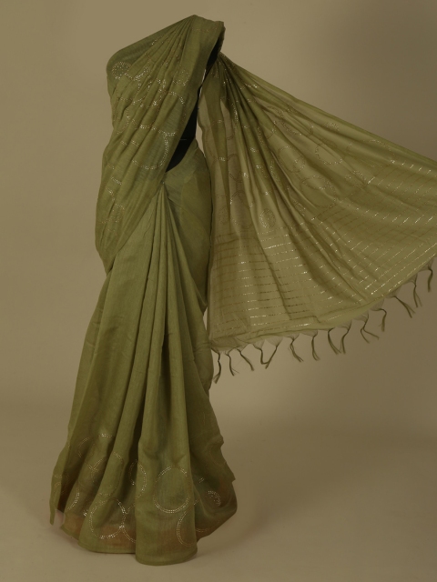 Pothys Green Solid Linen Blend Saree