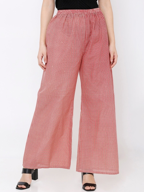 

SALWAR STUDIO Women Red & Off-White Checked Wide-Leg Palazzo