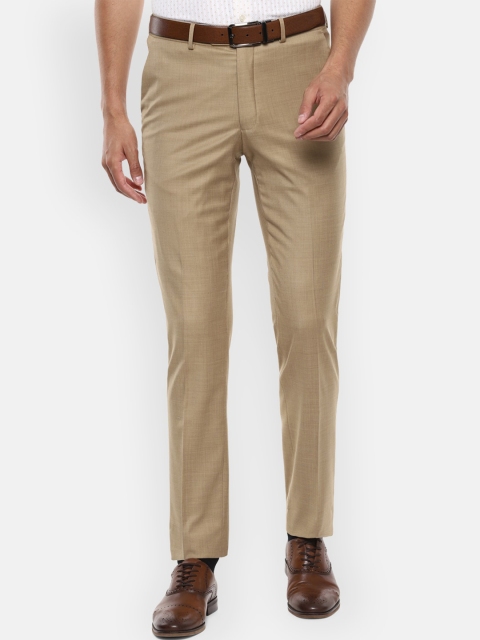 Luxure by Louis Philippe Men Khaki Slim Fit Solid Formal Trousers