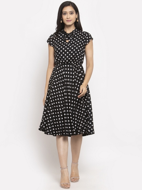 

Just Wow Women Black & White Polka Dot Printed Fit and Flare Dress