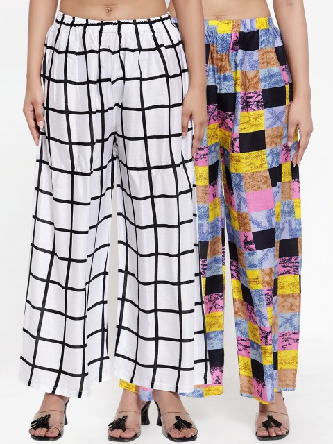 

NEUDIS Women Multicoloured Pack of 2 Checked Flared Palazzos, Multi