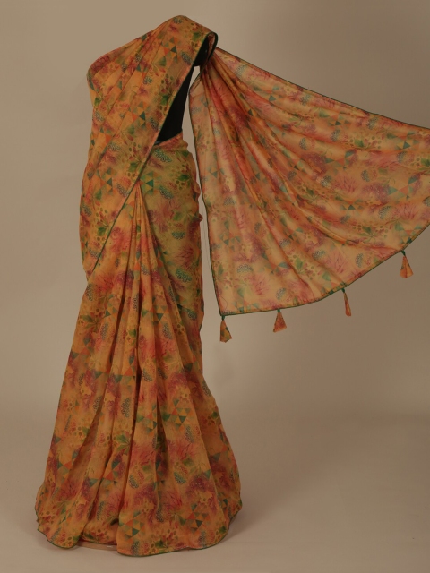 

Pothys Orange Printed Jute Silk Saree