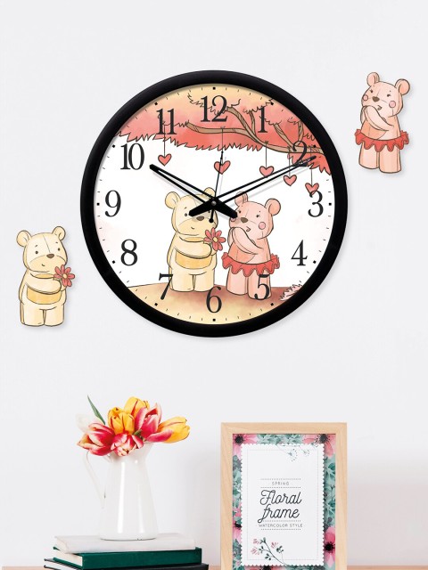 

RANDOM Multicolored Teddy Proposal With Plaques Round Shaped Wall Clock With Glass, Black