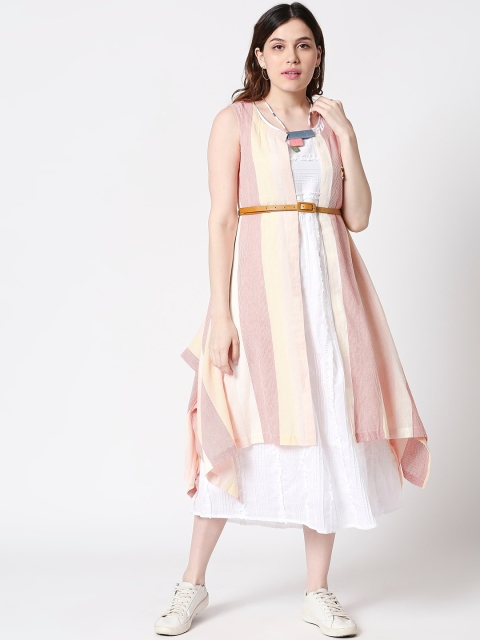 

TERQUOIS Women White Self Design A-Line Dress With Shrug