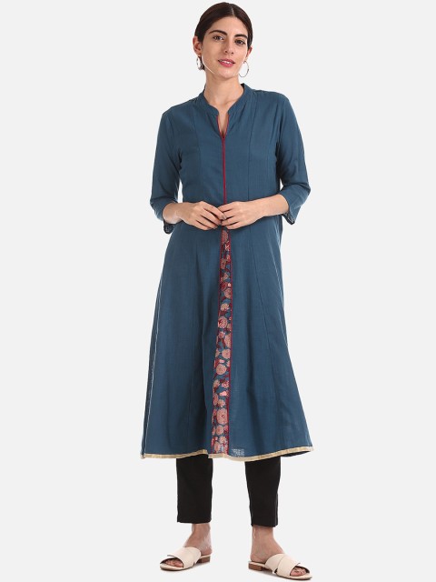 

Anahi Women Teal Blue Solid A-Line Kurta With Shrug