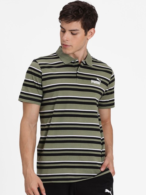 

Puma Men Olive Green & Black Striped Essentials+ Stripe J.Polo