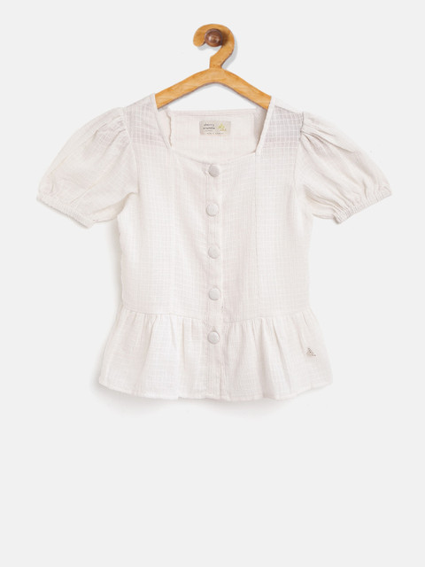 

Cherry Crumble Girls Off-White Solid Peplum Top