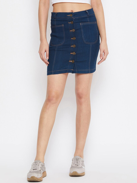 

Rider Republic Women Blue Solid Denim Pencil Skirt
