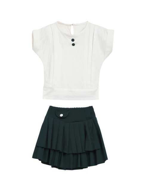 

ADIVA Girls Green & White Solid Top with Skirt