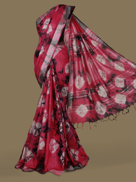 

Pothys Pink Printed Linen Blend Saree