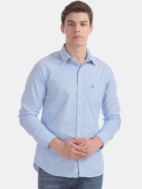 

U.S. Polo Assn. Men Blue & White Regular Fit Printed Casual Shirt