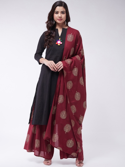 

InWeave Women Black Solid Kurta with Palazzos & Dupatta