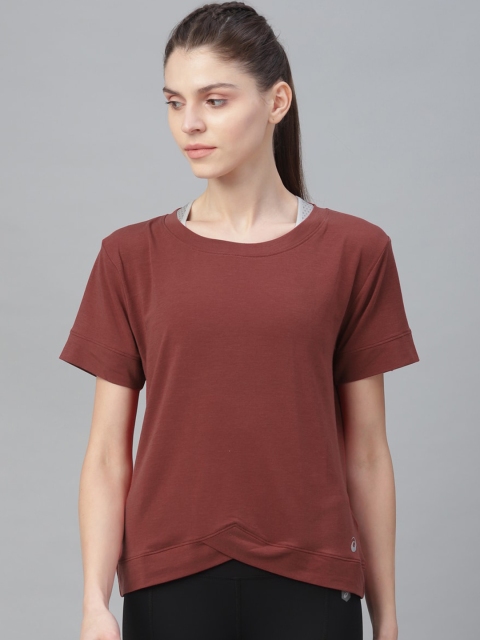 

ASICS Women Brown Solid Round Neck T-shirt