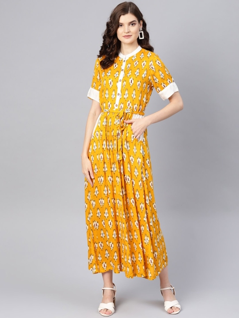 

Tulsattva Women Mustard Yellow Printed Maxi Dress