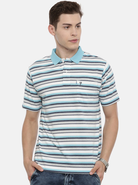 

Classic Polo Men Blue & White Striped Polo Collar T-shirt