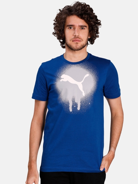 Puma Men Blue Printed Round Neck PUMA Cat Splash Graphic Tee
