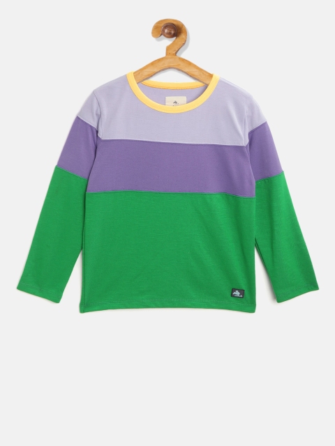 

Cherry Crumble Boys Purple Colourblocked Round Neck T-shirt