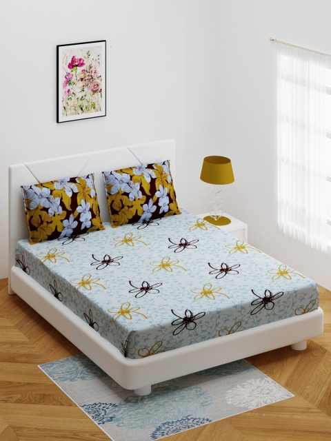 

BOMBAY DYEING Sea Green Floral 120 TC Cotton 1 Queen Bedsheet with 2 Pillow Covers