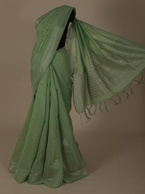 

Pothys Green Striped Linen Blend Saree