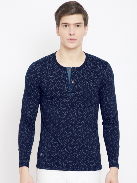 

Adobe Men Navy Blue Printed Henley Neck T-shirt