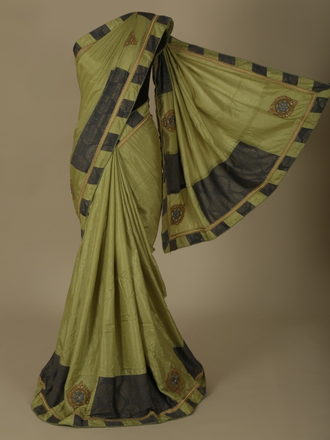 

Pothys Green Printed Jute Silk Saree