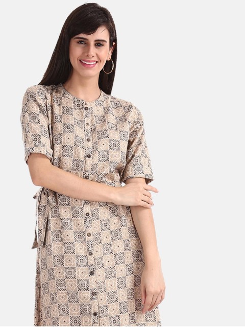 

Bronz Women Beige Printed A-Line Dress