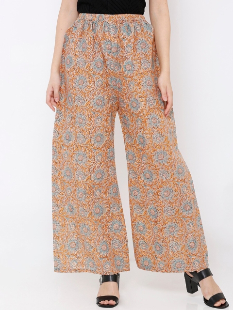 

SALWAR STUDIO Women Blue & Orange Printed Wide Leg Palazzo