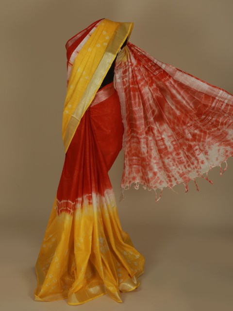 

Pothys Red & Yellow Linen Blend Colourblocked Saree