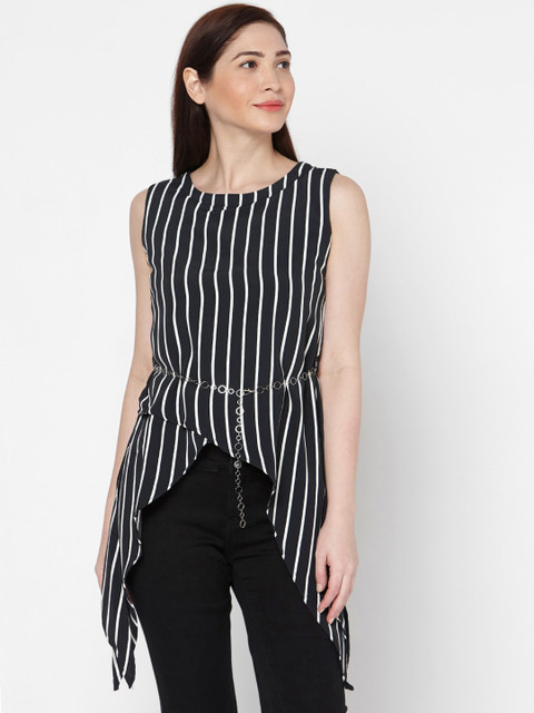 

Deal Jeans Women Black & White Striped High-Low Top