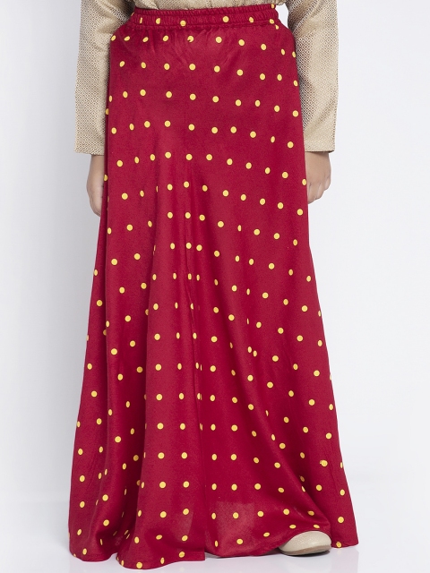 

Baani Creations Girls Maroon & Yellow Polka Dot Print Flared Maxi Skirt