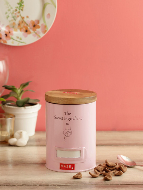 

HAZEL Pink & Brown Round-Shaped Storage Container With Wooden Lid 1000ML