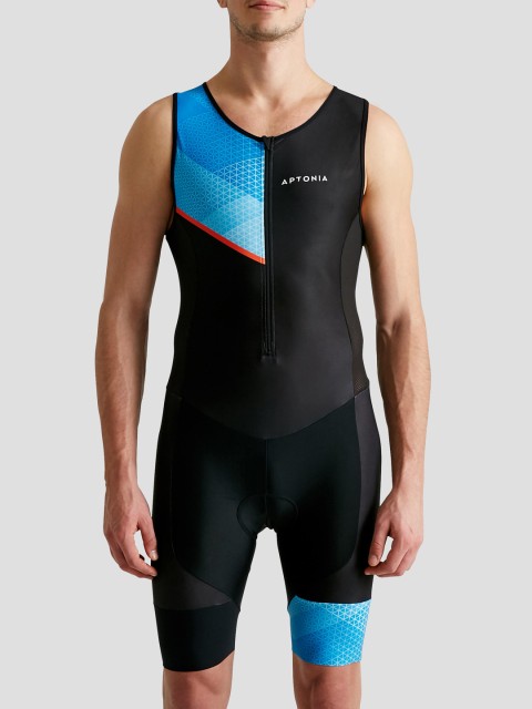

Aptonia By Decathlon Black & Blue SD Triathlon Front Zip Sleeveless Trisuit