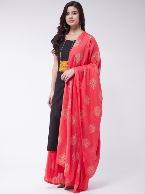 

InWeave Women Black & Pink Printed Kurta with Skirt & Dupatta