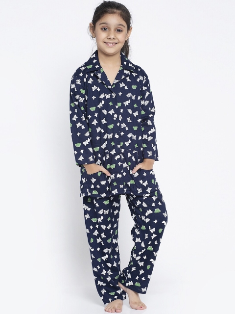 

Baani Creations Girls Navy & White Printed Night Suit, Navy blue