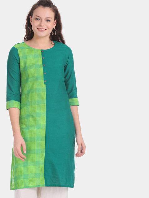 

Karigari Women Green Colourblocked Straight Kurta