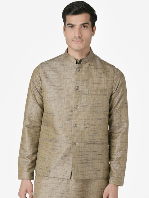 

TABARD Men Taupe Woven Design Nehru Jacket